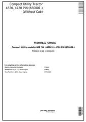 TM105119 - John Deere 4520, 4720 Compact Utility Tractors W/O Cab (SN. 650001-) Technical Service Manual