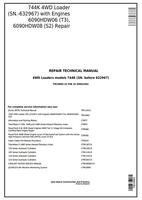 John Deere 744K (SN. before 632967) 4WD Loaders with Engines 6090HDW06 (T3), 6090HDW08 (S2) Repair Manual (TM10683)