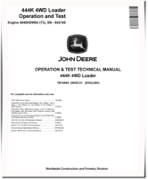 John Deere 444K (SN. before 642100) 4WD Loaders with Tier3 Engine 4045HDW54 Operation and Test Manual (TM10684)
