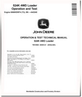 John Deere 524K (SN. before 642245) 4WD Loaders with Tier3 Engine 6068HDW74 Operation and Test Manual (TM10686)