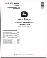 John Deere 524K (SN. before 642245) 4WD Loaders with Tier3 Engine 6068HDW74 Repair Manual (TM10687)