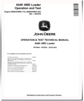 John Deere 644K (SN. before 642443) 4WD Loaders with 6068HDW80 Tier3, 6068HDW83 Stage2 Engines Operation and Test Manual (TM10694)