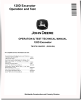 John Deere 120D Crawler Excavators Operation and Test Manual (TM10736)