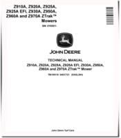 John Deere Z-Trak Z910A, Z920A, Z925A(EFI), Z930A, Z950A, Z960A and Z970A Zero-Turn Mowers (SN. from 010001) Technical Manual (TM109119)
