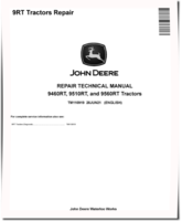John Deere 9460RT, 9510RT and 9560RT Tracked Tractors Repair Manual (TM110919)