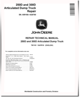 John Deere 250D and 300D Articulated Dump Trucks (SN: 609166-626760) Repair Manual (TM1161)