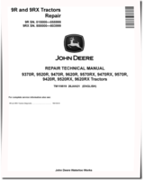 John Deere 9370R, 9420R, 9470R, 9520R, 9570R, 9620R Articulated Tractors, 9470RX, 9520RX, 9570RX and 9620RX Articulated Tracked Tractors Repair Manual (TM119519)