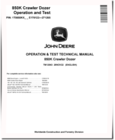 John Deere 850K (SN: E178122-271265) Crawler Dozers Operation and Test Manual (TM12043)