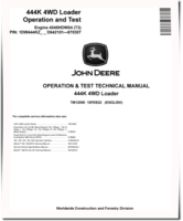 John Deere 444K (SN: D642101-670307) 4WD Loaders with T3 Engine 4045HDW54 Operation and Test Manual (TM12090)