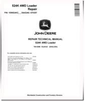 John Deere 524K (SN: D642246-670307) 4WD Loaders with T3 Engine 6068HDW74 Repair Manual (TM12096)