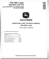 John Deere 724K (SN: 641523-658296) 4WD Loaders w. Engine 6090HDW03 (T3), 6090HDW09 (S2) Operation and Test Manual (TM12110)