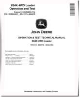 John Deere 824K (SN: E641970-664578) 4WD Loaders with iT4 Engines 6135HDW02 Operation and Test Manual (TM12113)