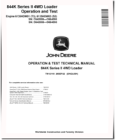 John Deere 844K Series II (SN: 642008-664095) 4WD Loaders with Engines 6135HDW01 (T3), 6135HDW03 (S2) Operation and Test Manual (TM12118)