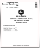 John Deere 210G and 210GLC Crawler Excavators (SN. from E520001) Operation and Test Manual (TM12330)