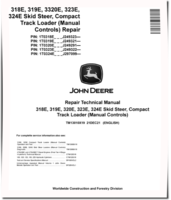 John Deere 319E, 323E Compact Track Loaders, 318E, 320E and 324E Skid Steer Loaders with Manual Conrtols (SN. from J249291) Repair Manual (TM13010X19)
