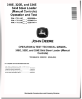 John Deere 318E, 320E and 324E Skid Steer Loaders with Manual Controls (SN. from G253889) Operation and Test Manual (TM13084X19)