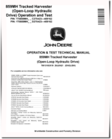John Deere 859MH (Open Loop Hydraulic Drive) Tracked Harvesters Operation and Test Manuals (TM13183X19)