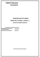 TM13247X19 - John Deere 190GW (PIN:1FF190GW__E051001-) Wheeled Excavator Diagnostic, Operation and Test manual