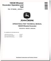 John Deere 190GW (SN. from E051001) Wheeled Excavators Operation and Test Manual (TM13247X19)