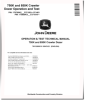 John Deere 750K and 850K Crawler Dozers (SN. from  F271510) Operation and Test Manual (TM13280X19)