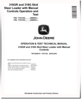 John Deere 316GR and 318G Skid Steer Loaders with Manual Controls (SN. from J288093) Operation and Test Manual (TM13848X19)