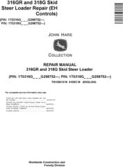 John Deere 316GR and 318G Skid Steer Loader Repair Service Manual (TM13861X19)