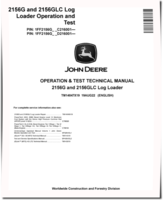 John Deere 2156G and 2156GLC Log Loaders (SN. from C216001, D216001) Operation and Test Manual (TM14047X19)