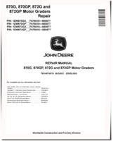 John Deere 870G, 870GP, 872G and 872GP Motor Graders (SN: F678818-680877) Repair Manual (TM14074X19)