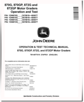 John Deere 870G, 870GP, 872G and 872GP Motor Graders (SN. C678818-680877, D678818-680877) Operation and Test Manual (TM14077X19)