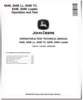 John Deere 544E, 624E, 644E 4WD Loaders, 544E LL Log Loaders and 544E TC Tool Cariers Operation and Test Manual (TM1413)