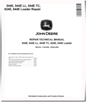 John Deere 544E, 624E, 644E 4WD Loaders, 544E LL Log Loaders and 544E TC Tool Cariers Repair Manual (TM1414)