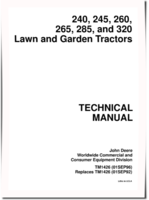 John Deere 240, 245, 260, 265, 285 and 320 Lawn Tractors Technical Manual (TM1426)