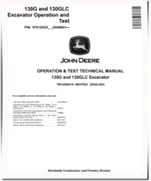 John Deere 130G and 130GLC Crawler Excavators (SN. from D040001) Operation and Test Manual (TM14288X19)