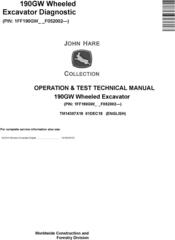 John Deere 190GW Wheeled Excavator Operation & Test Technical Manual (TM14307X19)