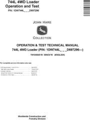 John Deere 744L 4WD Loader Operation & Test Technical Manual (TM14364X19)