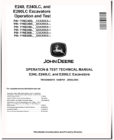 John Deere E240, E240LC and E260LC Crawler Excavators (SN. from C000001, D000001) Operation and Test Manual (TM14398X019)