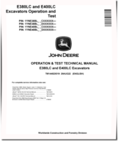 John Deere E380LC and E400LC Crawler Excavators (SN. from C000001, D000001) Operation and Test Manual (TM14402X019)