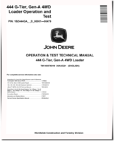 John Deere 444 G-Tier (SN. D_00001-00479) 4WD Wheel Loaders Operation and Test Manual (TM14507X019)