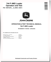 John Deere 744 P-Tier (SN. D_05963-08613) 4WD Wheel Loaders Operation and Test Manual (TM14608X019)