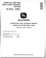 John Deere 316GR and 318G Skid Steer Loaders (SN. from G435000) Operation and Test Manual (TM14694X019)