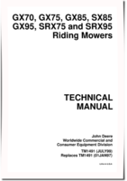 John Deere GX70, GX75, GX85, GX95, SRX75, SRX95 and SX85 Riding Mowers Technical Manual (TM1491)