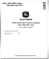 John Deere 344G and 444G 4WD Loaders Operation and Test Manual (TM1557)