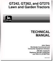 John Deere GT242, GT262 and GT275 Lawn and Garden Tractors Technical Manual (TM1582)
