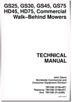 John Deere GS25, GS30, GS45, GS75, HD45 and HD75 Commercial Walk-Behind Mowers Technical Manual (TM1598)