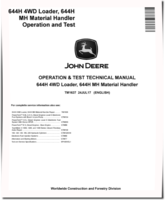 John Deere 644H 4WD Loaders and 644H MH Material Handlers Operation and Test Manual (TM1637)