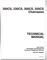 John Deere 200CS, 230CS, 300CS and 550CS Chainsaws Technical Manual (TM1750)