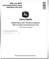 John Deere 350C and 400C Articulated Dump Trucks Operation and Test Manual (TM1789)