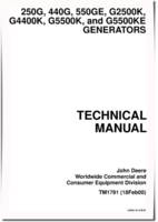 John Deere 250G, 440G, 550GE, G2500K, G4400K, G5500K and G5500KE Generators Technical Manual (TM1791)