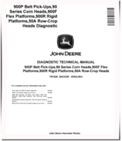 John Deere 914P Belt Pickups, 492,493,494,592,594, 692,693,693SH,694, 892,893,894, 1092,1290,1291,1293 Corn Heads, 653A, 853A Row-Crop Heads, 915F, 918F, 918R, 920F, 920R, 922F, 922R, 925F, 925R, 930F and 930R Cutting Platforms Diagnostic Manual (TM1826)
