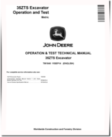 John Deere 35ZTS Compact Excavators (Metric) Operation and Test Manual (TM1840)
